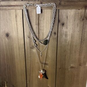Free People Silver and Orange Layered Necklace with Charms